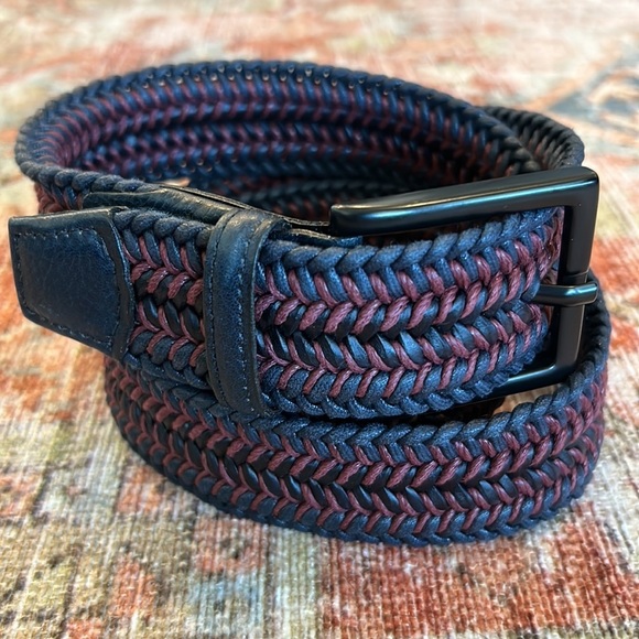 Torino Other - Mens Black Red Belt Torino Stretch Woven Leather Clean Modern Black Metal Buckle